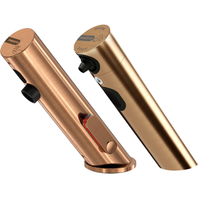 Grifo Mezclador Infrarrojo Con Llave De Paso + Dispensador De Jabón Infrarrojo Presto Linea, Cobre Cepillado Grifo Mezclador Infrarrojo Con Llave De Paso + Dispensador De Jabón Infrarrojo Presto Linea, Cobre Cepillado