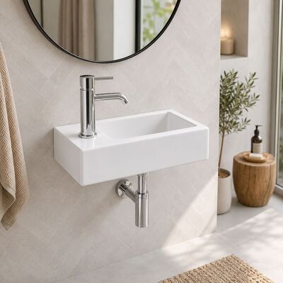 Relaxdays Lavabo 10x37x18 Cm, Con Orificio Para Grifo, Sin Rebosadero, Cerámica, Efecto Loto, De Pared, Blanco Relaxdays Lavabo 10x37x18 Cm, Con Orificio Para Grifo, Sin Rebosadero, Cerámica, Efecto Loto, De Pared, Blanco