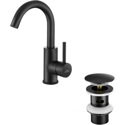 Auralum - Grifo De Baño Mezclador De Lavabo Giratorio 360° Grifo De Baño + Sifón Con Desagüe Automático Pop Up Con Rebosadero, Negro Auralum - Grifo De Baño Mezclador De Lavabo Giratorio 360° Grifo De Baño + Sifón Con Desagüe Automático Pop Up Con Rebosadero, Negro