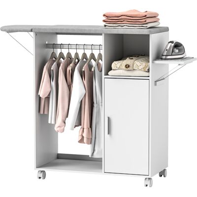 JHY DESIGN Tabla De Planchar Móvil Con Superficie De Apoyo, 3 Estantes Cúbicos Y Barra De Soporte, 127 X 42,5 X 99 Cm, Blanca JHY DESIGN Tabla De Planchar Móvil Con Superficie De Apoyo, 3 Estantes Cúbicos Y Barra De Soporte, 127 X 42,5 X 99 Cm, Blanca