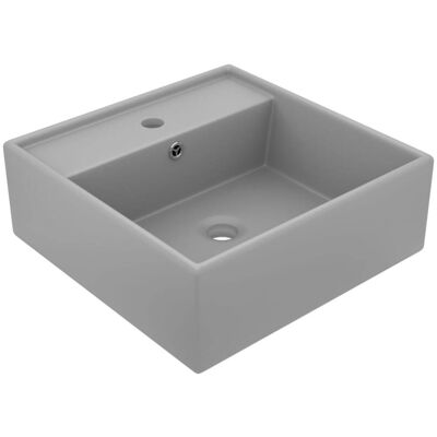 Lavabo de Lujo de cerámica cuadrado de vidaXL con rebosadero gris claro Lavabo de Lujo de cerámica cuadrado de vidaXL con rebosadero gris claro
