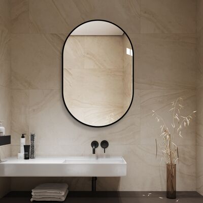 JHY DESIGN Espejo De Pared Arqueado De 60×90 Cm Con Marco De Aluminio Negro, Espejo Plateado Hd Sin Cobre, Espejo Para Baño/tocador/entrada. JHY DESIGN Espejo De Pared Arqueado De 60×90 Cm Con Marco De Aluminio Negro, Espejo Plateado Hd Sin Cobre, Espejo Para Baño/tocador/entrada.