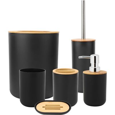 OEM Juego De Baño De Bambú De 6 Piezas Con Soporte Para Cepillo De Dientes Montado En La Pared, Dispensador De Loción Con Bomba, Jabonera Y Vaso. OEM Juego De Baño De Bambú De 6 Piezas Con Soporte Para Cepillo De Dientes Montado En La Pared, Dispensador De Loción Con Bomba, Jabonera Y Vaso.