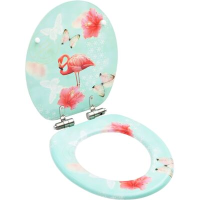 Asiento de inodoro vidaXL con tapa de cierre suave MDF diseño de flamenco - Asiento de baño Asiento de inodoro vidaXL con tapa de cierre suave MDF diseño de flamenco - Asiento de baño