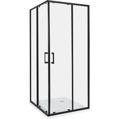BELIANI Cabina De Ducha Vidrio Templado Puerta Doble Corredera Negro 80 X 80 X 185 Cm Tela BELIANI Cabina De Ducha Vidrio Templado Puerta Doble Corredera Negro 80 X 80 X 185 Cm Tela