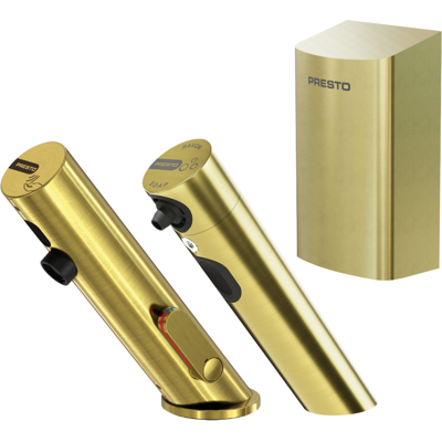 Pack De Grifo Mezclador Infrarrojo Con Válvula De Cierre + Dispensador De Jabón Infrarrojo + Secador De Manos Presto Linea Oro Cepillado Pack De Grifo Mezclador Infrarrojo Con Válvula De Cierre + Dispensador De Jabón Infrarrojo + Secador De Manos Presto Linea Oro Cepillado