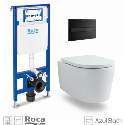 Roca - Bastidor Duplo Cisterna Empotrada Y Pulsador Pl7 Negro Mate Con Inodoro Suspendido Rimless Lia Blanco Br Aqua Roca - Bastidor Duplo Cisterna Empotrada Y Pulsador Pl7 Negro Mate Con Inodoro Suspendido Rimless Lia Blanco Br Aqua