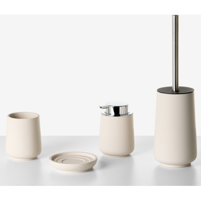 BELIANI Conjunto De 4 Accesorios De Baño Jabonera Dispensador De Jabón Escobilla Para El Inodoro Vaso Beige Suches BELIANI Conjunto De 4 Accesorios De Baño Jabonera Dispensador De Jabón Escobilla Para El Inodoro Vaso Beige Suches