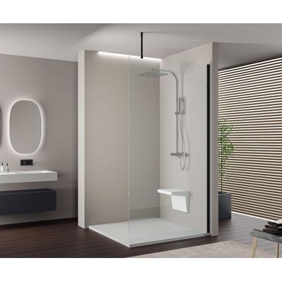 Bernstein - Mampara De Ducha Italiana En Cristal Templado 10mm Al Extrusion - Ex103 - 200x110cm, Negro Mate, Barra De Fijación, Sin Led 1100 Mm, Negro Mate, Soporte De Techo Redondo, Sin Led Bernstein - Mampara De Ducha Italiana En Cristal Templado 10mm Al Extrusion - Ex103 - 200x110cm, Negro Mate, Barra De Fijación, Sin Led 1100 Mm, Negro Mate, Soporte De Techo Redondo, Sin Led