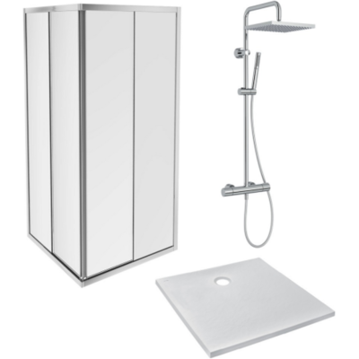 Plato De Ducha Ipso 90 X 90 + Pared Puerta Corredera Angular + Columna De Ducha - Jacob Delafon Plato De Ducha Ipso 90 X 90 + Pared Puerta Corredera Angular + Columna De Ducha - Jacob Delafon