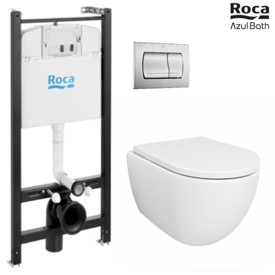 Pack Bastidor Roca Active Cisterna Empotrada Y Pulsador Cromo Mate + Inodoro Suspendido Swiss 53 Cm Tornado Y Soft-close Pack Bastidor Roca Active Cisterna Empotrada Y Pulsador Cromo Mate + Inodoro Suspendido Swiss 53 Cm Tornado Y Soft-close