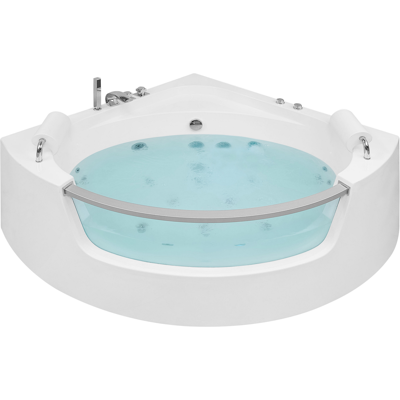 BELIANI Bañera De Hidromasaje Esquinera De Acrílico Sanitario Blanco Con Led 150 Cm Estilo Moderno Mangle BELIANI Bañera De Hidromasaje Esquinera De Acrílico Sanitario Blanco Con Led 150 Cm Estilo Moderno Mangle