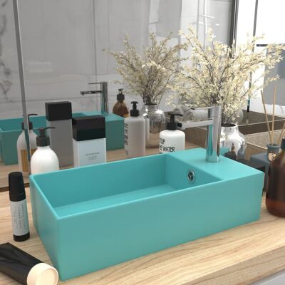 Lavabo de baño vidaXL con overflow cerámica verde claro - Lavabo de baño Lavabo de baño vidaXL con overflow cerámica verde claro - Lavabo de baño