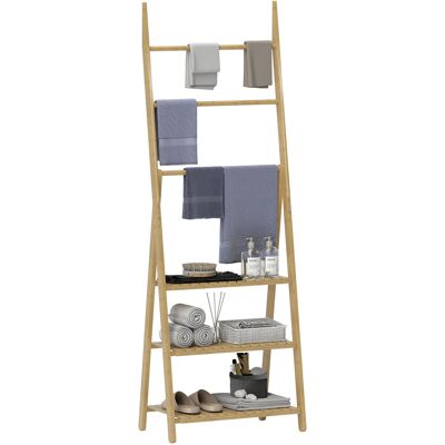 JHY DESIGN Estantería De Baño De 3 Niveles Con Toallero De 3 Barras, Independiente Y Plegable, Fabricada En Madera De Bambú. JHY DESIGN Estantería De Baño De 3 Niveles Con Toallero De 3 Barras, Independiente Y Plegable, Fabricada En Madera De Bambú.