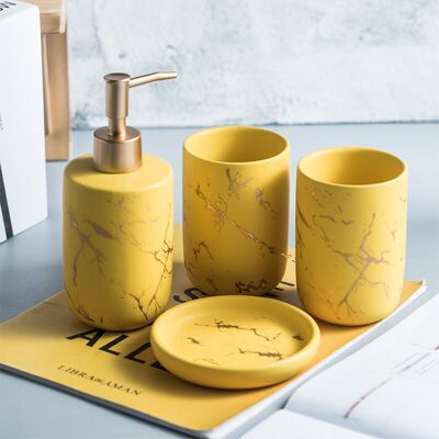 OEM Juego De 4 Accesorios De Baño De Cerámica Con Dispensador De Jabón, Vaso Y Jabonera (amarillo) OEM Juego De 4 Accesorios De Baño De Cerámica Con Dispensador De Jabón, Vaso Y Jabonera (amarillo)