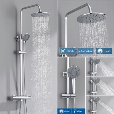 AURALUM Columna de Ducha Termostática 2 Funciones Ducha de Lluvia y Mano - Altura Ajustable AURALUM Columna de Ducha Termostática 2 Funciones Ducha de Lluvia y Mano - Altura Ajustable