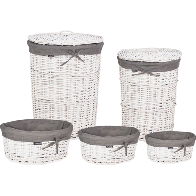 Beliani - Conjunto De 5 Cestas Para Ropa De Madera De Sauce Moderno Cestos Para La Colada Gris Y Blanco Vakari Beliani - Conjunto De 5 Cestas Para Ropa De Madera De Sauce Moderno Cestos Para La Colada Gris Y Blanco Vakari