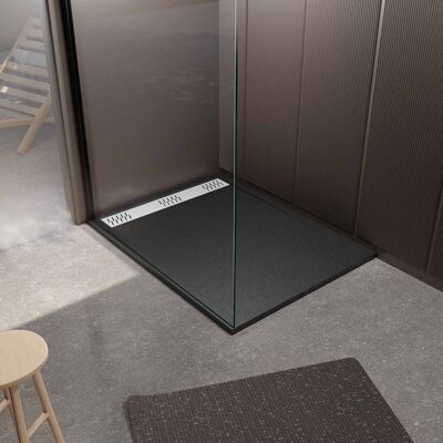 Aurlane - Plato de ducha efecto granito 90x120cm + Rejilla blanca mate Aurlane - Plato de ducha efecto granito 90x120cm + Rejilla blanca mate