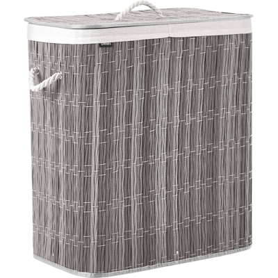 BELIANI Cesto Para La Ropa Sucia Plegable Con Tapa Forro Extraíble De Dos Compartimentos De Tela Hecho A Mano Cuarto De Baño 100l Gris Arraias BELIANI Cesto Para La Ropa Sucia Plegable Con Tapa Forro Extraíble De Dos Compartimentos De Tela Hecho A Mano Cuarto De Baño 100l Gris Arraias
