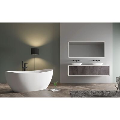 Bernstein - Bañera Exenta De Piedra Maciza Hawaii Stone - 180 X 85 Cm - Con Grifo Mezclador 1521, Sin Desagüe, Blanco Mate Bernstein - Bañera Exenta De Piedra Maciza Hawaii Stone - 180 X 85 Cm - Con Grifo Mezclador 1521, Sin Desagüe, Blanco Mate