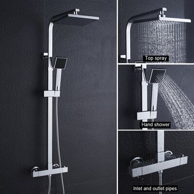 Auralum – Columna De Ducha Termostática Regulable 90-124 Cm – 20 Cm Cabezal Cuadrado – Cuerpo De Latón – Ducha De Mano Giratoria 180° Auralum – Columna De Ducha Termostática Regulable 90-124 Cm – 20 Cm Cabezal Cuadrado – Cuerpo De Latón – Ducha De Mano Giratoria 180°