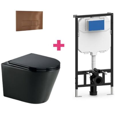 AQUORE Pack Inodoro Suspendido Cerámica Turin Negro Mate Con Cisterna Y Pulsador Cobre Rectangular AQUORE Pack Inodoro Suspendido Cerámica Turin Negro Mate Con Cisterna Y Pulsador Cobre Rectangular