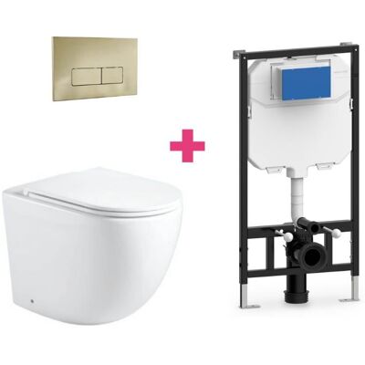 Aquore - Pack Inodoro Suspendido Cerámica Genova Con Cisterna Y Pulsador Dorado Rectangular Aquore - Pack Inodoro Suspendido Cerámica Genova Con Cisterna Y Pulsador Dorado Rectangular