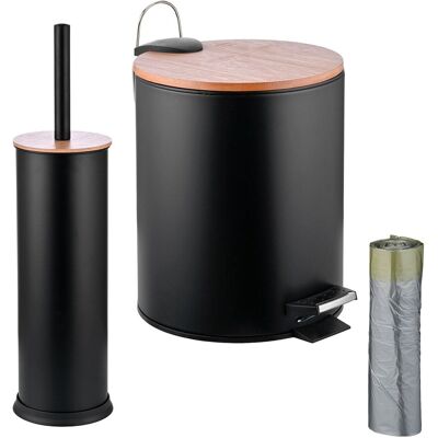 Set Baño Relaxdays, Cubo Cosmético 5 L Con Bolsas, Escobilla Wc Con Soporte, Metal Y Bambú, Color A Elegir Set Baño Relaxdays, Cubo Cosmético 5 L Con Bolsas, Escobilla Wc Con Soporte, Metal Y Bambú, Color A Elegir