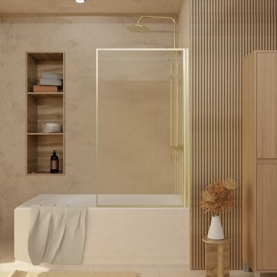 Aurlane Mampara de Bañera 80x140cm - Vidrio Ondulado Oro Aurlane Mampara de Bañera 80x140cm - Vidrio Ondulado Oro