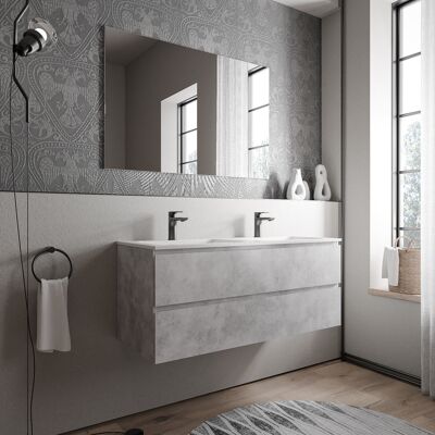 Bernstein - Mueble Lavabo Doble Suspendido Mdf Efecto Hormigón, 2 Senos Fundición Blanco Mate + Orificios Grifería 120x46x50cm - Ava Cream Concreto, Blanco Mate Con Orificio Para Grifo. Bernstein - Mueble Lavabo Doble Suspendido Mdf Efecto Hormigón, 2 Senos Fundición Blanco Mate + Orificios Grifería 120x46x50cm - Ava Cream Concreto, Blanco Mate Con Orificio Para Grifo.