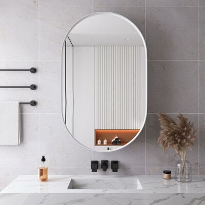 JHY DESIGN Armario Ovalado Con Espejo, Botiquín Empotrado, Armario De Pared Con Marco Metálico, Espejo Y Estantes Ajustables, Armario Con Espejo Y Espacio De Almacenamiento Para El Baño. JHY DESIGN Armario Ovalado Con Espejo, Botiquín Empotrado, Armario De Pared Con Marco Metálico, Espejo Y Estantes Ajustables, Armario Con Espejo Y Espacio De Almacenamiento Para El Baño.
