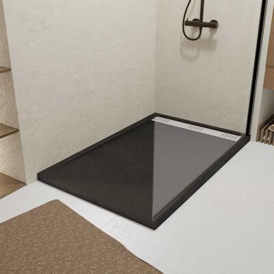 AURLANE Plato Ducha Negro Efecto Piedra 90x140x5 + Rejillas Cromada Y Blanca Mate AURLANE Plato Ducha Negro Efecto Piedra 90x140x5 + Rejillas Cromada Y Blanca Mate