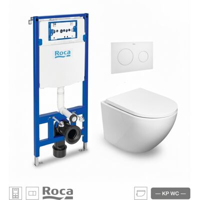 Roca - Bastidor Duplo Pack Cisterna Empotrada Y Pulsador Pl10 Bl Mat Con Inodoro Suspendido Round Smart 52cm Tor 3 Asiento Fino Roca - Bastidor Duplo Pack Cisterna Empotrada Y Pulsador Pl10 Bl Mat Con Inodoro Suspendido Round Smart 52cm Tor 3 Asiento Fino