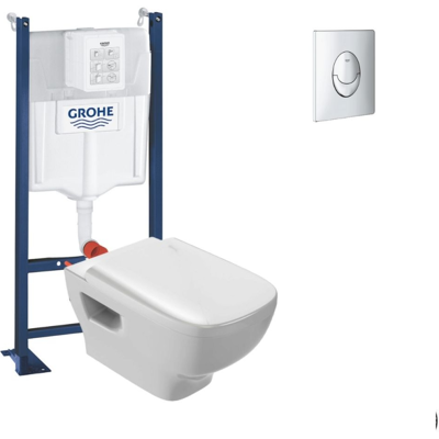 Jacob Delafon - Pack Inodoro Suspendido Sin Cerco Struktura + Estructura Soporte Grohe + Placa Start Cromada Jacob Delafon - Pack Inodoro Suspendido Sin Cerco Struktura + Estructura Soporte Grohe + Placa Start Cromada