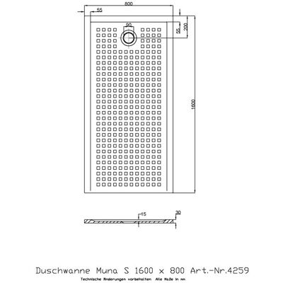 Plato de ducha Hoesch Muna S Rectangular - Antideslizante, 1600x800mm Plato de ducha Hoesch Muna S Rectangular - Antideslizante, 1600x800mm