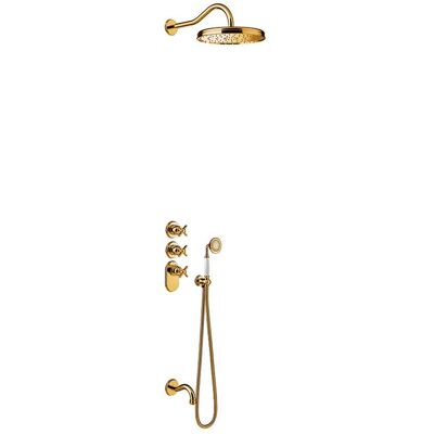 Kit de ducha y bañera Tres Clasic Oro 24K - Sistema Block 3 vías Kit de ducha y bañera Tres Clasic Oro 24K - Sistema Block 3 vías