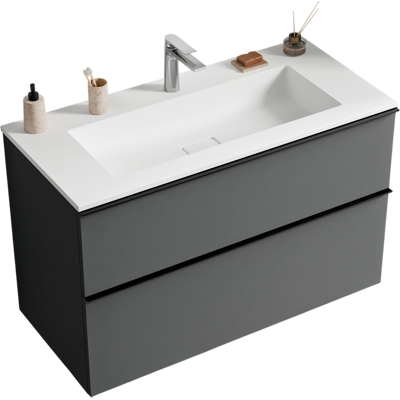 Bernstein - Mueble Lavabo Suspendido Mdf Antracita Mate, Lavabo Fundición Blanco Mate + Orificio Grifería, Tirador Cromado 80x46x62cm - Lavoa Antracita Mate, Cromo, Blanco Mate Con Orificio Para Grifo Bernstein - Mueble Lavabo Suspendido Mdf Antracita Mate, Lavabo Fundición Blanco Mate + Orificio Grifería, Tirador Cromado 80x46x62cm - Lavoa Antracita Mate, Cromo, Blanco Mate Con Orificio Para Grifo