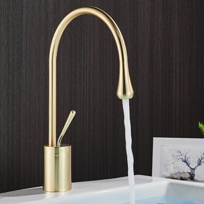 ABYSSE Grifo De Baño De Latón Macizo, Chapado En Oro, Mezclador Alto, Grifo Para Lavabo De Baño Montado Sobre Encimera ABYSSE Grifo De Baño De Latón Macizo, Chapado En Oro, Mezclador Alto, Grifo Para Lavabo De Baño Montado Sobre Encimera