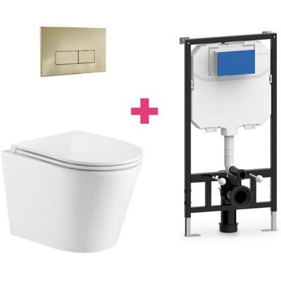Aquore - Pack Inodoro Suspendido Cerámica Turin Con Cisterna Y Pulsador Dorado Rectangular Aquore - Pack Inodoro Suspendido Cerámica Turin Con Cisterna Y Pulsador Dorado Rectangular
