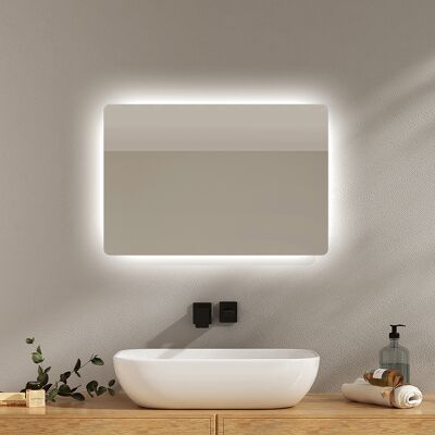 Espejo de baño Emke - 60x40 cm, Iluminado, Antivaho, Dos Colores de Luz Espejo de baño Emke - 60x40 cm, Iluminado, Antivaho, Dos Colores de Luz