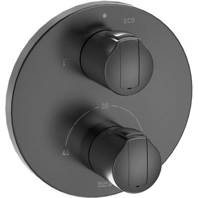 Roca - Round - Grifo Termostático Empotrable Para Baño-ducha T-1000 Color: Negro Titanio Cepillado Roca - Round - Grifo Termostático Empotrable Para Baño-ducha T-1000 Color: Negro Titanio Cepillado