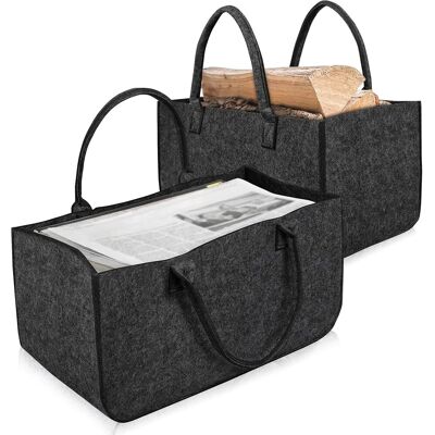 LINGHHANG Juego De 2 Bolsas De Fieltro Plegables Y Portátiles, Color Gris Oscuro, Versátiles Y Grandes, Con Asas, Para Leña, Periódicos Y Artículos De Tienda. LINGHHANG Juego De 2 Bolsas De Fieltro Plegables Y Portátiles, Color Gris Oscuro, Versátiles Y Grandes, Con Asas, Para Leña, Periódicos Y Artículos De Tienda.
