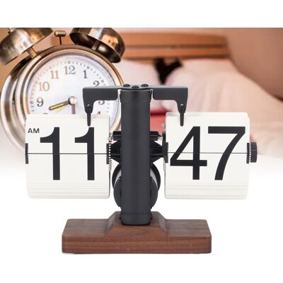 OEM Reloj De Mesa Retro Con Movimiento Automático De 12 Horas Y Función De Paso De Página, Base De Madera, Marco Negro Y Esfera Blanca, Mecánico Y Electrónico. OEM Reloj De Mesa Retro Con Movimiento Automático De 12 Horas Y Función De Paso De Página, Base De Madera, Marco Negro Y Esfera Blanca, Mecánico Y Electrónico.