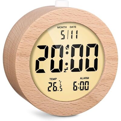 OEM Reloj Digital Lcd Redondo De Madera Con Fecha, Temperatura, Retroiluminación, Función De Repetición Y Alarma. OEM Reloj Digital Lcd Redondo De Madera Con Fecha, Temperatura, Retroiluminación, Función De Repetición Y Alarma.