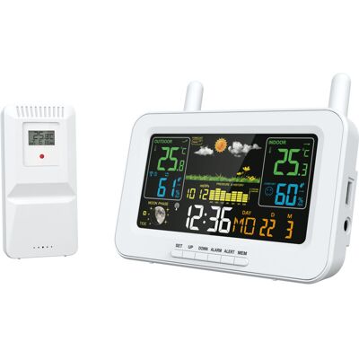 OEM Reloj Electrónico Inteligente Con Pantalla A Color Multifuncional, Inalámbrico, Para Interiores Y Exteriores, Con Pronóstico De Temperatura, Humedad Y Clima, Recargable, Con Fase Lunar, Color Blanco OEM Reloj Electrónico Inteligente Con Pantalla A Color Multifuncional, Inalámbrico, Para Interiores Y Exteriores, Con Pronóstico De Temperatura, Humedad Y Clima, Recargable, Con Fase Lunar, Color Blanco