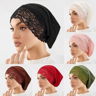OEM 6 Gorros Interiores Para Mujer Para Usar Con Pañuelos Islámicos, Gorros Interiores De Algodón Con Encaje OEM 6 Gorros Interiores Para Mujer Para Usar Con Pañuelos Islámicos, Gorros Interiores De Algodón Con Encaje