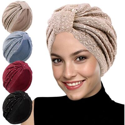 OEM Turbante De Lentejuelas De 4 Piezas Para Mujer - Pañuelo Para La Cabeza Con Purpurina - Cubrecabezas Elástico - Hijab Elegante OEM Turbante De Lentejuelas De 4 Piezas Para Mujer - Pañuelo Para La Cabeza Con Purpurina - Cubrecabezas Elástico - Hijab Elegante