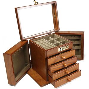 GOJOY Joyero Con 4 Cajones Y Cerradura De Combinación. Marrón, Para Guardar Joyas, Anillos, Pendientes, Collares, Relojes GOJOY Joyero Con 4 Cajones Y Cerradura De Combinación. Marrón, Para Guardar Joyas, Anillos, Pendientes, Collares, Relojes