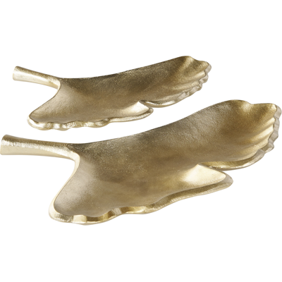 BELIANI Conjunto De 2 Platos Decorativos De Metal Dorado Bandeja Joyería Anillos Patrón De Gingko Palenque BELIANI Conjunto De 2 Platos Decorativos De Metal Dorado Bandeja Joyería Anillos Patrón De Gingko Palenque