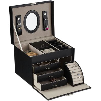 Relaxdays - Joyero, Organizador Joyas Con Espejo, Soporte Anillos, 18,5 X 24 X 19 Cm, Estuche Accesorios, Negro Relaxdays - Joyero, Organizador Joyas Con Espejo, Soporte Anillos, 18,5 X 24 X 19 Cm, Estuche Accesorios, Negro